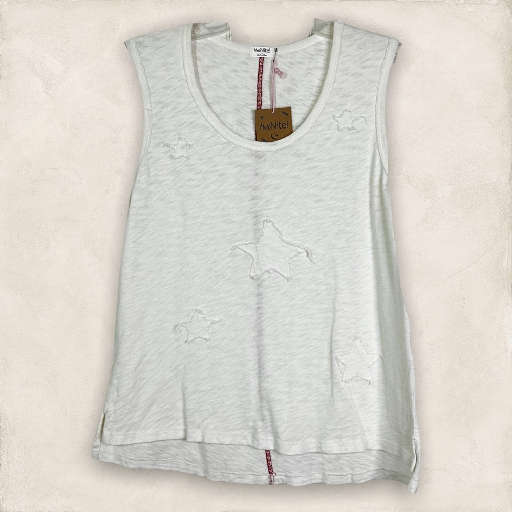 NWT Hello Nite! Revolve Burnout Star Lounge Sleep Tank White Sz S